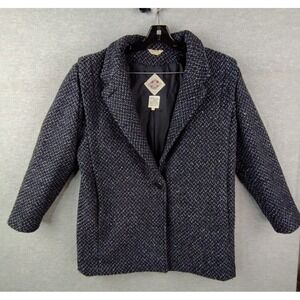 Vintage Princeton‎ Womens Blazer Large Blue Black Wool Tweed Retro VTG